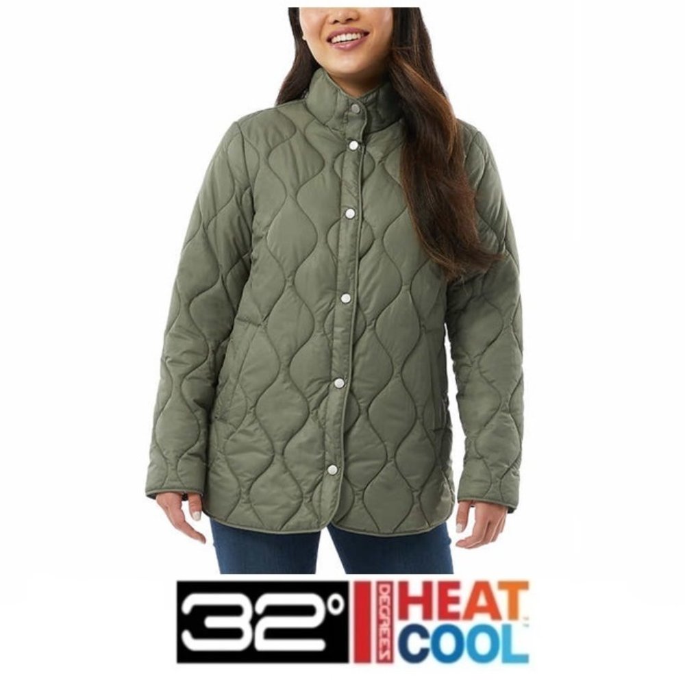 NWT 32 Degrees Ladies' Quilted Full Snap Front Jacket, Green
